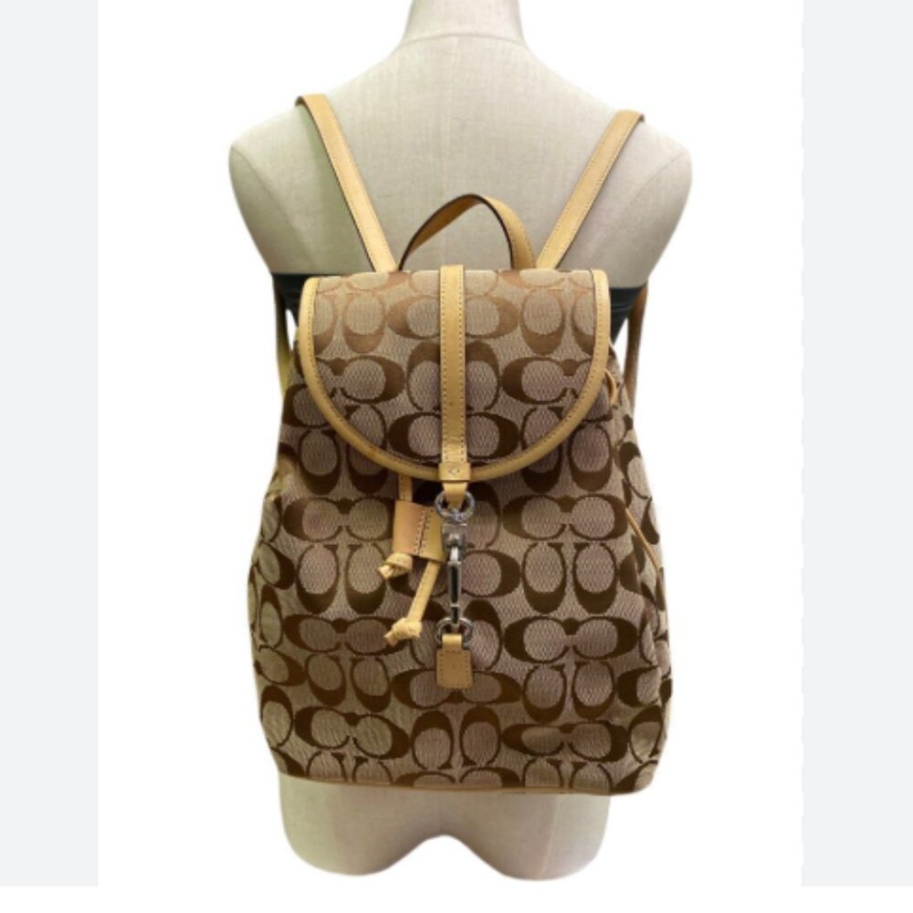 NWOT Y2K COACH Small Backpack Monogram CC Print Tan Beige Canvas H3J-6613
